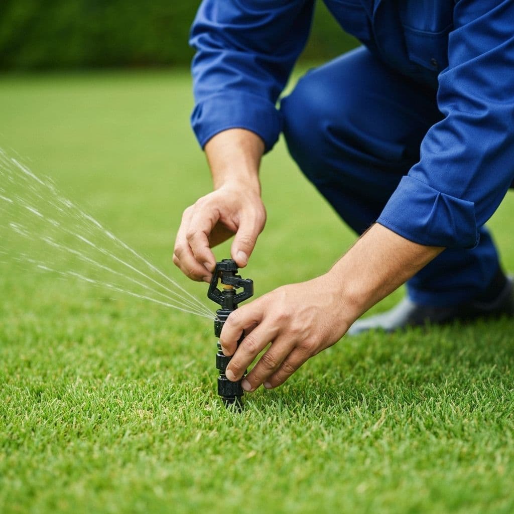 Professional technician repairing sprinkler system